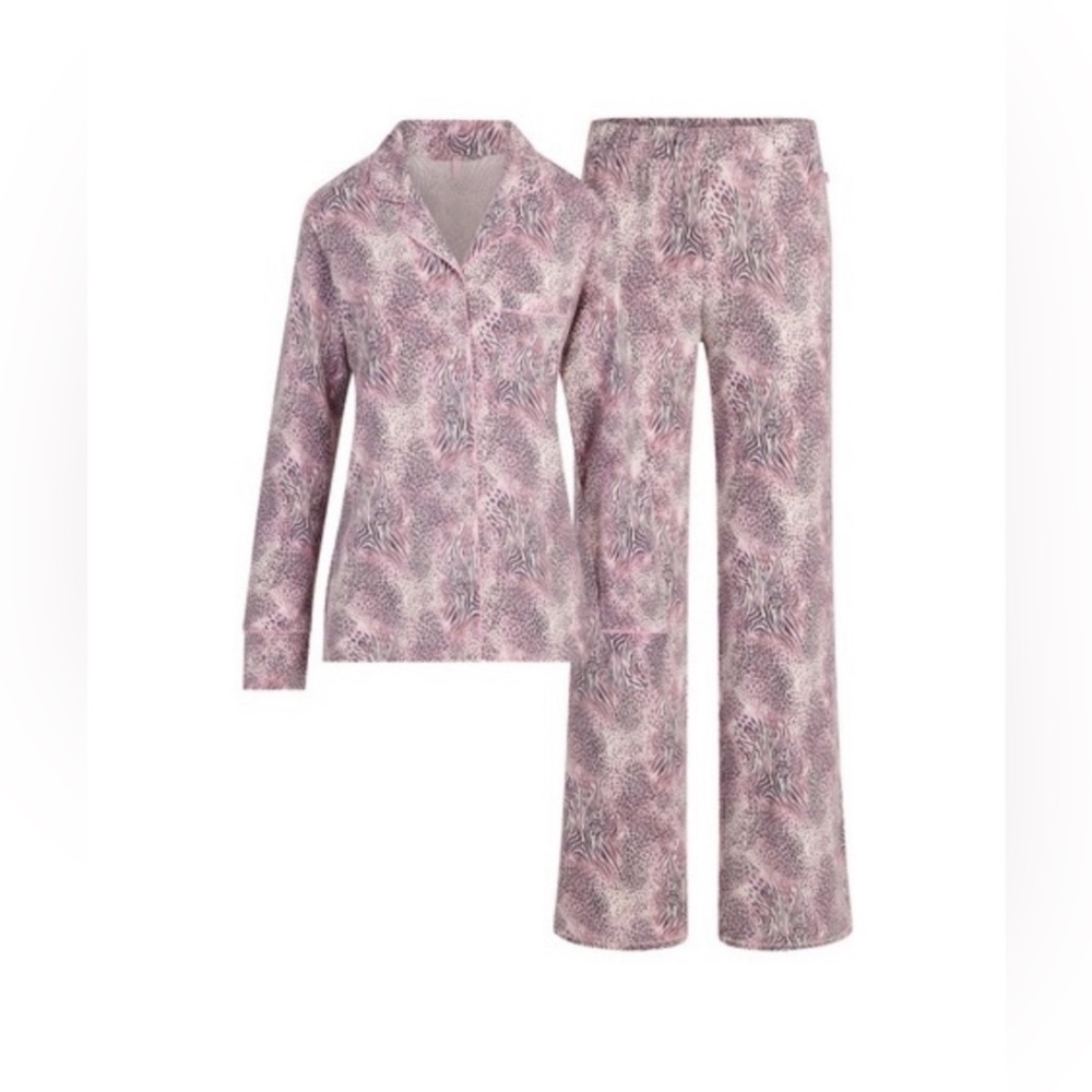 SKIMS Bloom Long Sleeve Pajama Set Pink Leopard Print Medium NWT - Picture 3 of 4